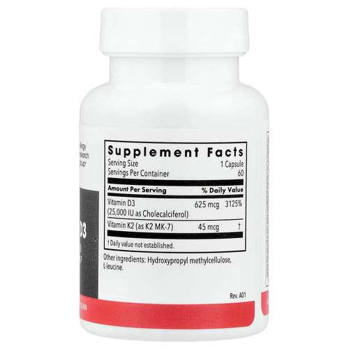 Metabolic Maintenance, витамин D3 с витамином K2 MK-7, 60 вегетарианских капсул