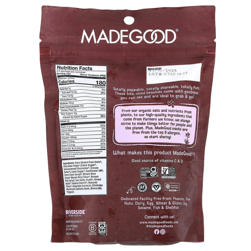 MadeGood, органические гранола Bites, шоколадная крошка, 100 г (3,5 унции)