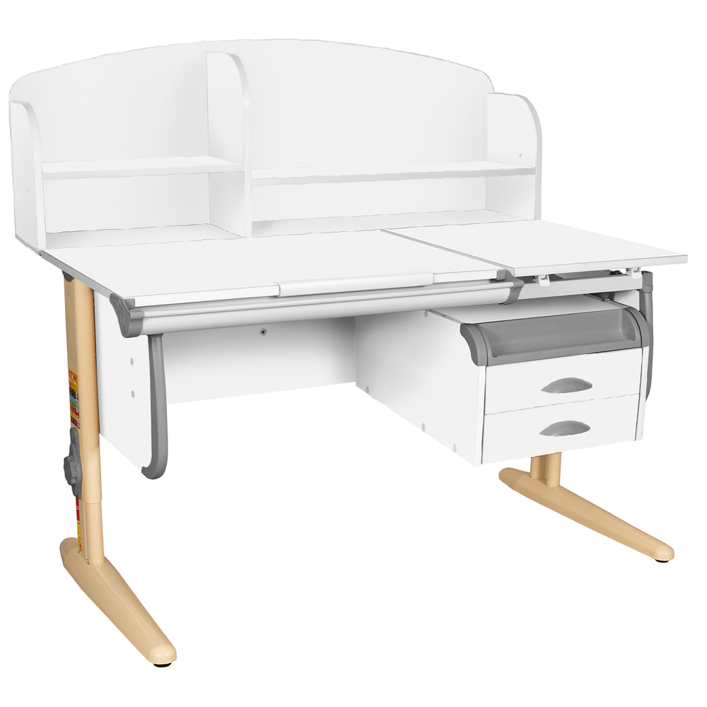 Растущая парта Дэми СУТ 25 с задней полкой СУТ.34.390 и навесной тумбой (1200×880 мм)