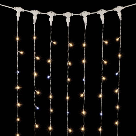 Гирлянда Занавес с Колпачком 2*2 м., Тепло-Белый с мерцанием белого диода 220В., 400 LED, Провод Прозрачный ПВХ, IP65, Laitcom (PCL402BLWCAP-10-2WW)