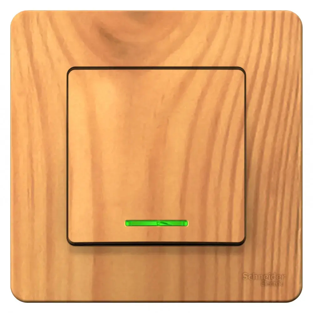 BLANCA С/У 1-клавишный ВЫКЛЮЧАТЕЛЬ (сх.1) с подсветкой, 10А, 250В, ЯСЕНЬ