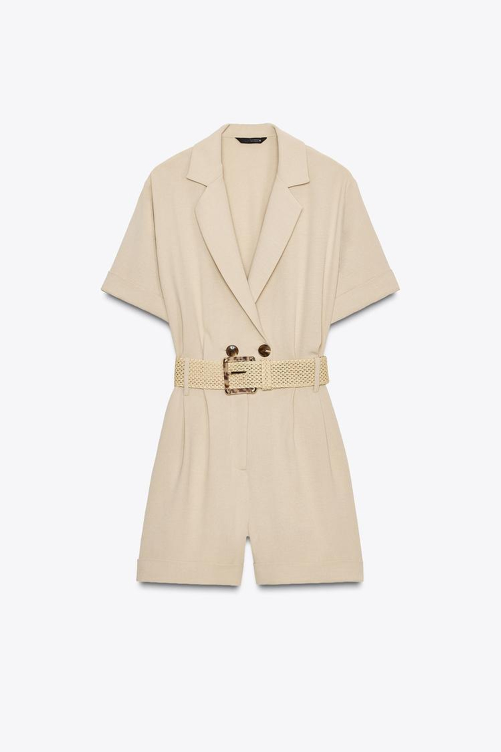 ZARA КОМБИНЕЗОН С КОРОТКИМИ РУКАВАМИ И ПОЯСОМ, ПЕСОЧНЫЙ