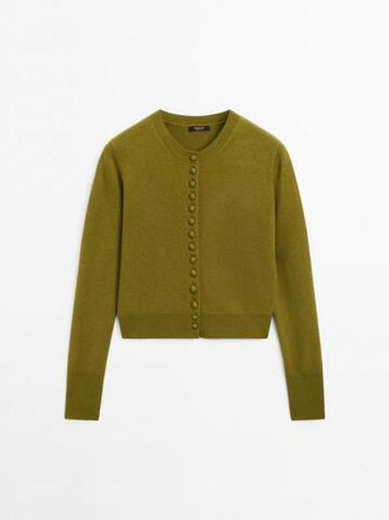 Massimo Dutti Короткий кардиган с обтяжными пуговицами, оливковый