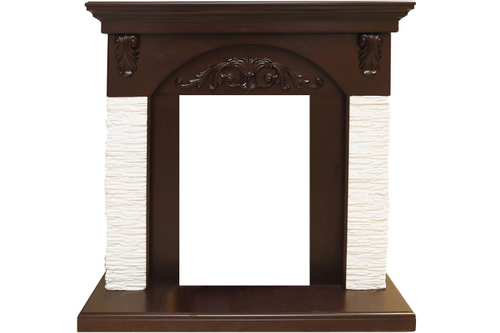 Каминокомплект Bern Сланец мелкий белый / Темный дуб с очагом Majestic FX Black