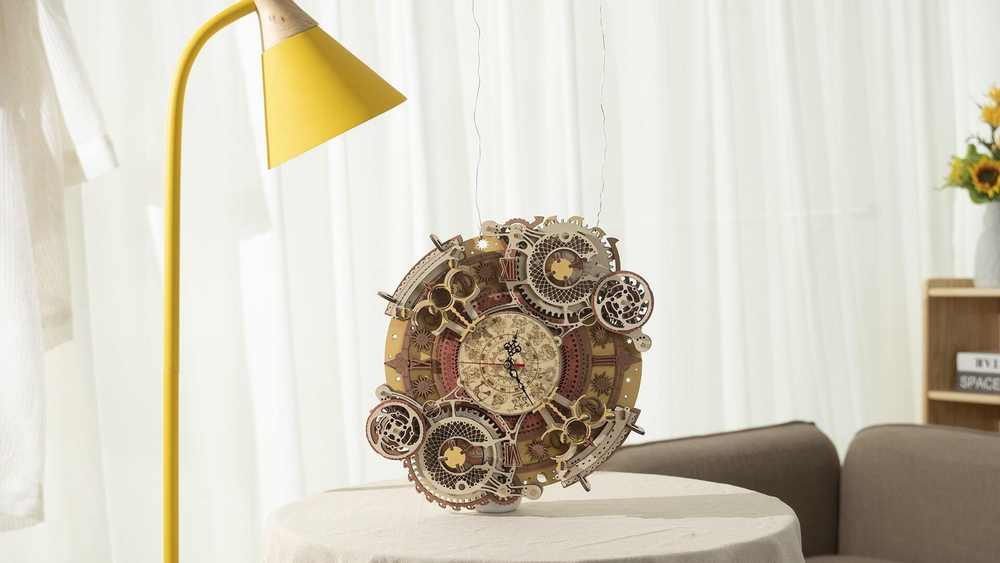 Настенные кварцевые часы с календарём Zodiac Wall Clock (Зодиак) от ROKR - Деревянный конструктор, сборная механическая модель, 3D пазл