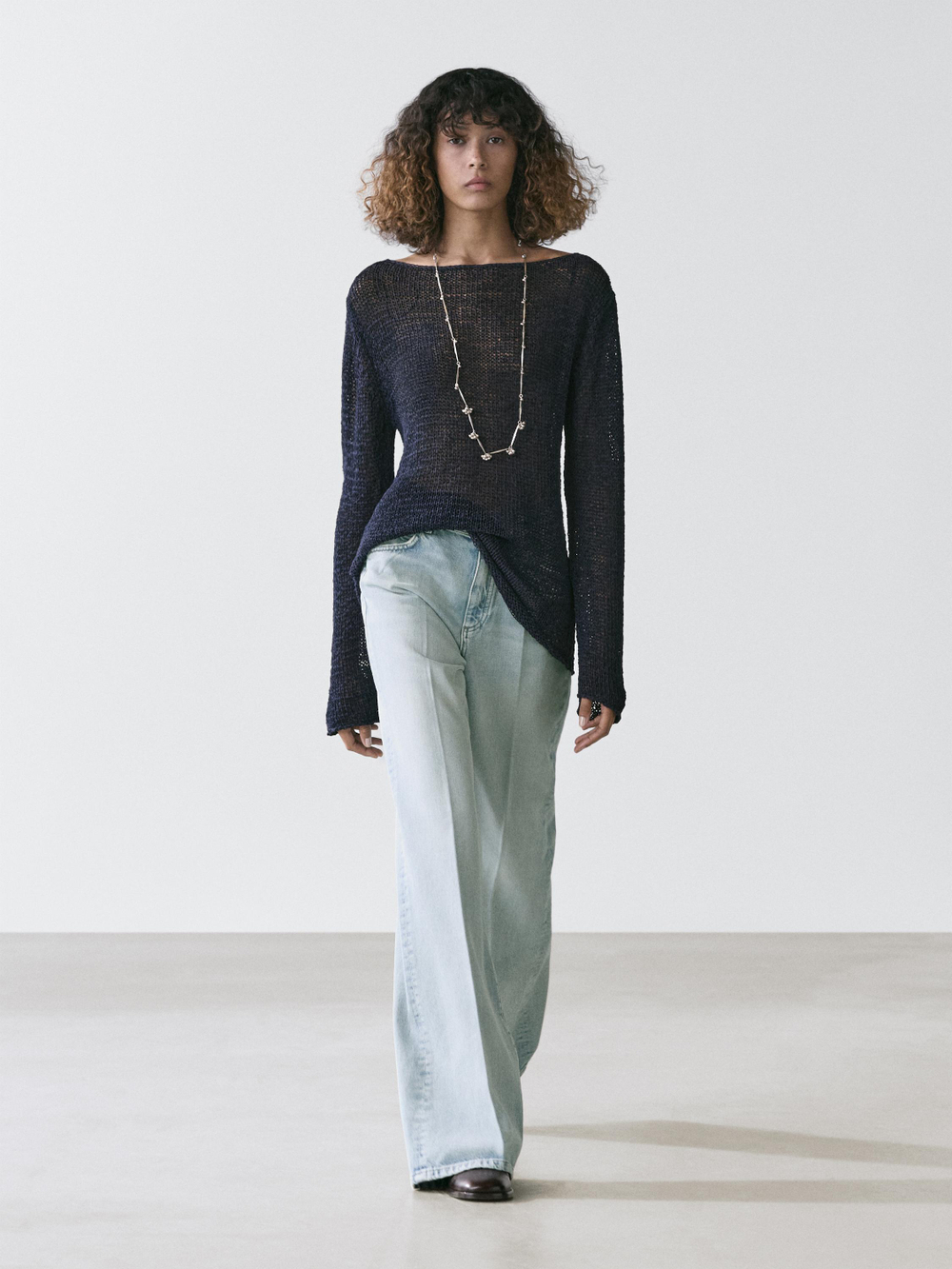 Massimo Dutti Джинсы-палаццо с высокой талией, светло-голубой