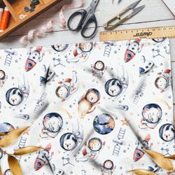 Ткань кулирная гладь зверьки в космосе