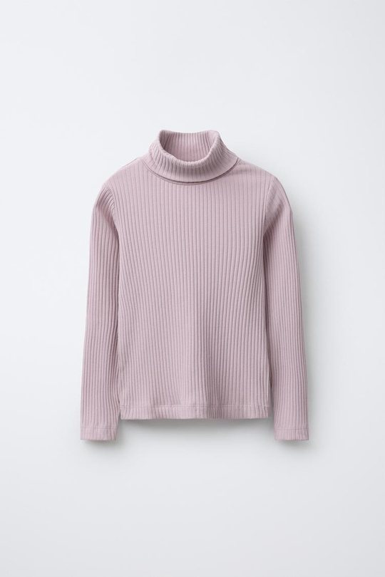 ZARA ФУТБОЛКА В РУБЧИК С ВОРОТНИКОМ-СТОЙКОЙ, РОЗОВЫЙ