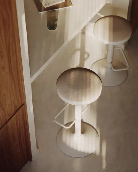 Барный табурет Zaib, 58-80 см, бежевый шенилл, белая ножка