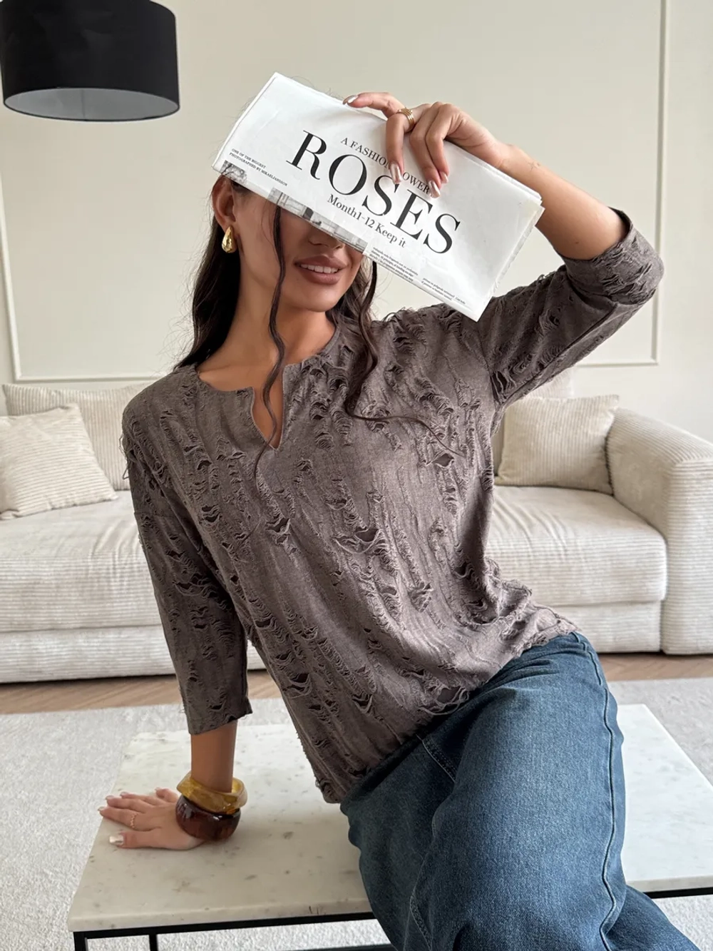 Блузка нарядная трикотажная офисная рукав 3 4