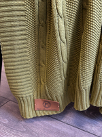 Вязаный плед "Косы" 110х170см (оливковый)