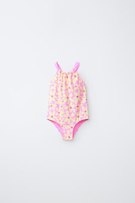 ZARA КУПАЛЬНИК С ЦВЕТОЧНЫМ ПРИНТОМ, РОЗОВЫЙ