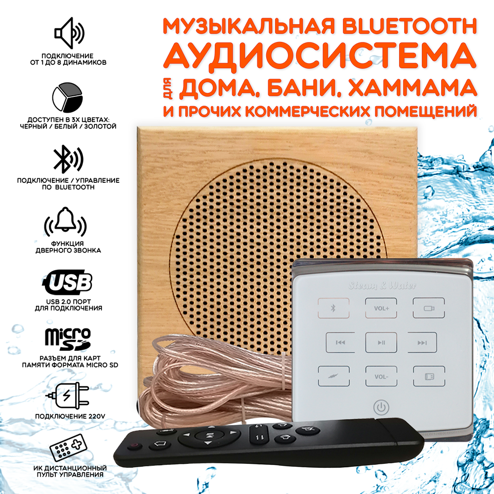 Комплект влагостойкой акустики для бани и сауны - SW1 White ECO SAUNA (квадратная решетка)