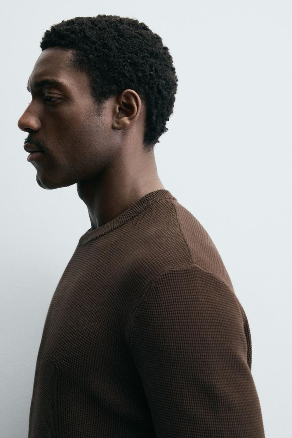 ZARA ДЖЕМПЕР КЛАССИЧЕСКОГО КРОЯ С РЕЛЬЕФНОЙ ТКАНЬЮ, КОРИЧНЕВЫЙ