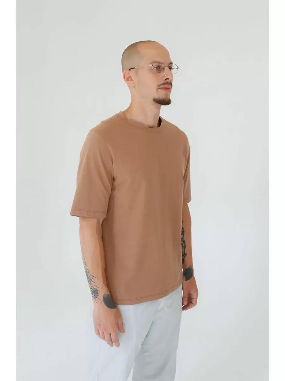 Футболка унисекс бежевая повседневная базовая оверсайз