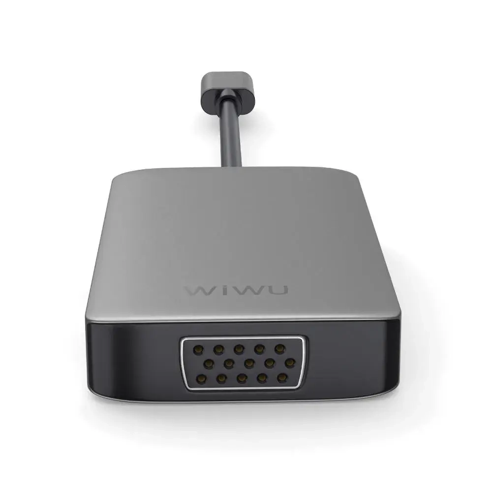 Адаптер Wiwu Alpha USB-C 5 в 1 на USB 3.0/Type-C/HDMI/VGA/Stereo (A513HVP) (Grey)