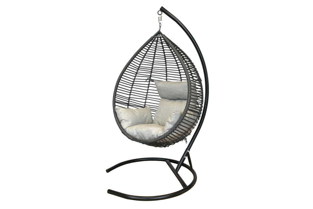 Кресло подвесное Garden Story Элис (стойка+осн.черн.,корзн.серая.,подуш.сер. 3уп.(М))