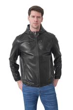 KHIMEONE Мужская кожаная куртка бомбер с капюшоном