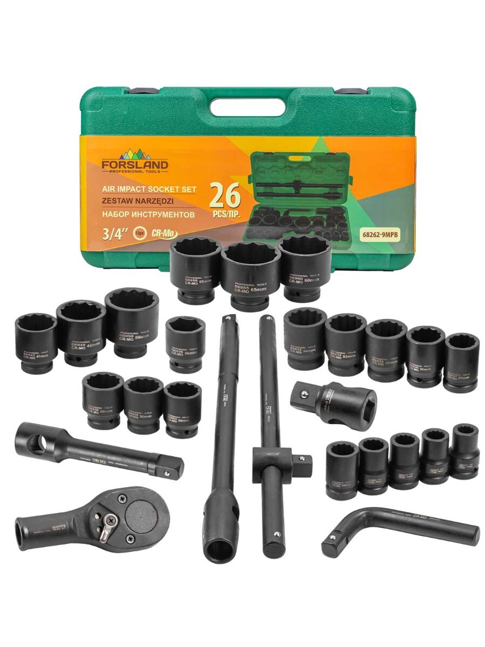 Набор инструментов ударных 26пр. 3/4''(12гр.) Forsland Forsland-68262-9MPB
