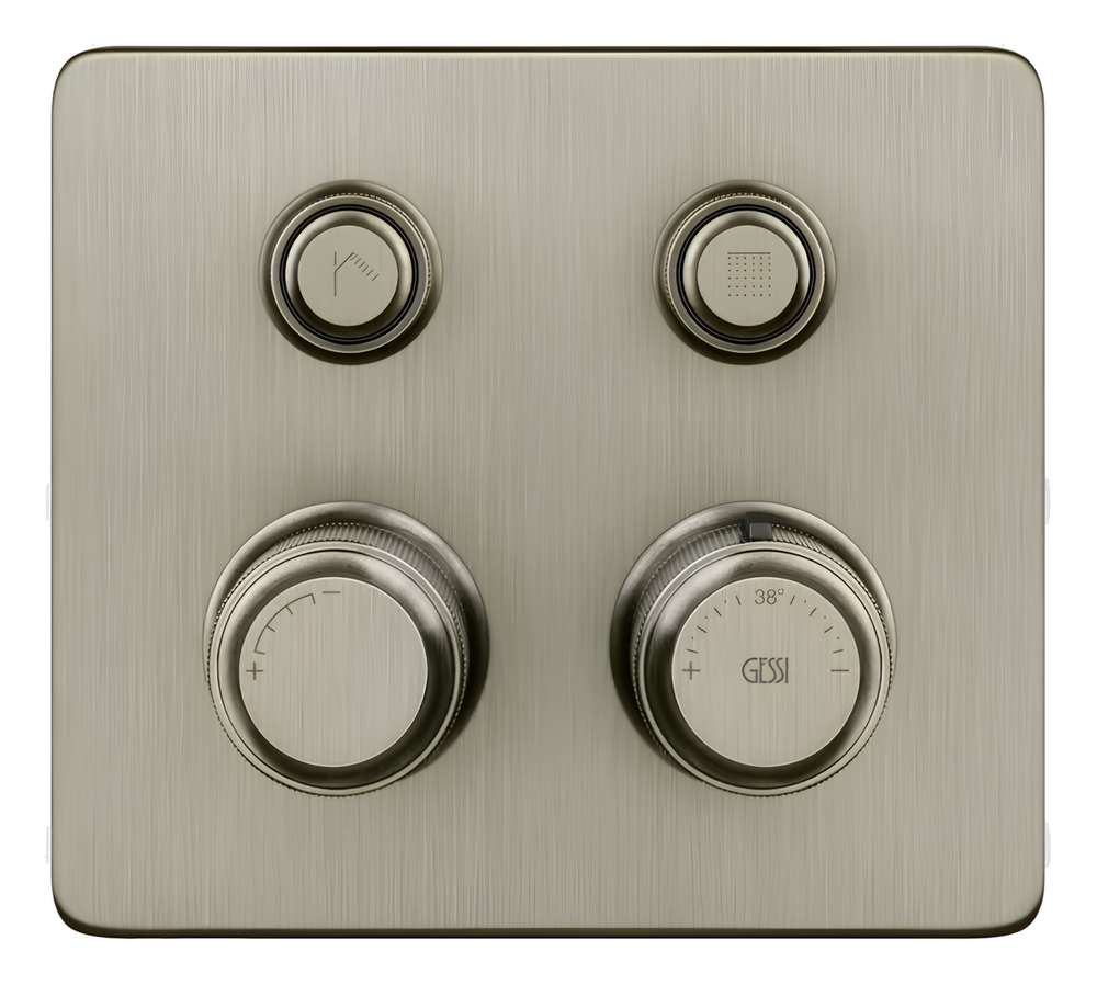 Термостат Gessi HI-FI Eclectic, встраиваемый, до 2 функций одновременно, с кнопками вкл/выкл, внешняя часть, цвет Finox Brushed Nickel
