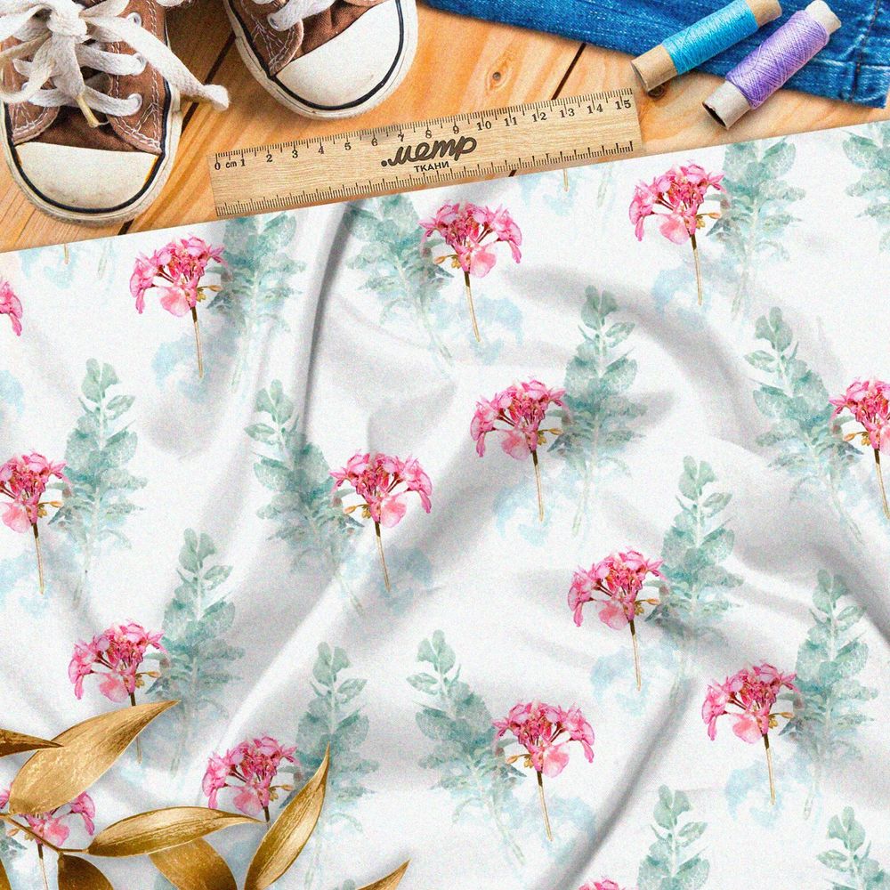 Ткань ниагара бледно-розовые гвоздики на белом фоне