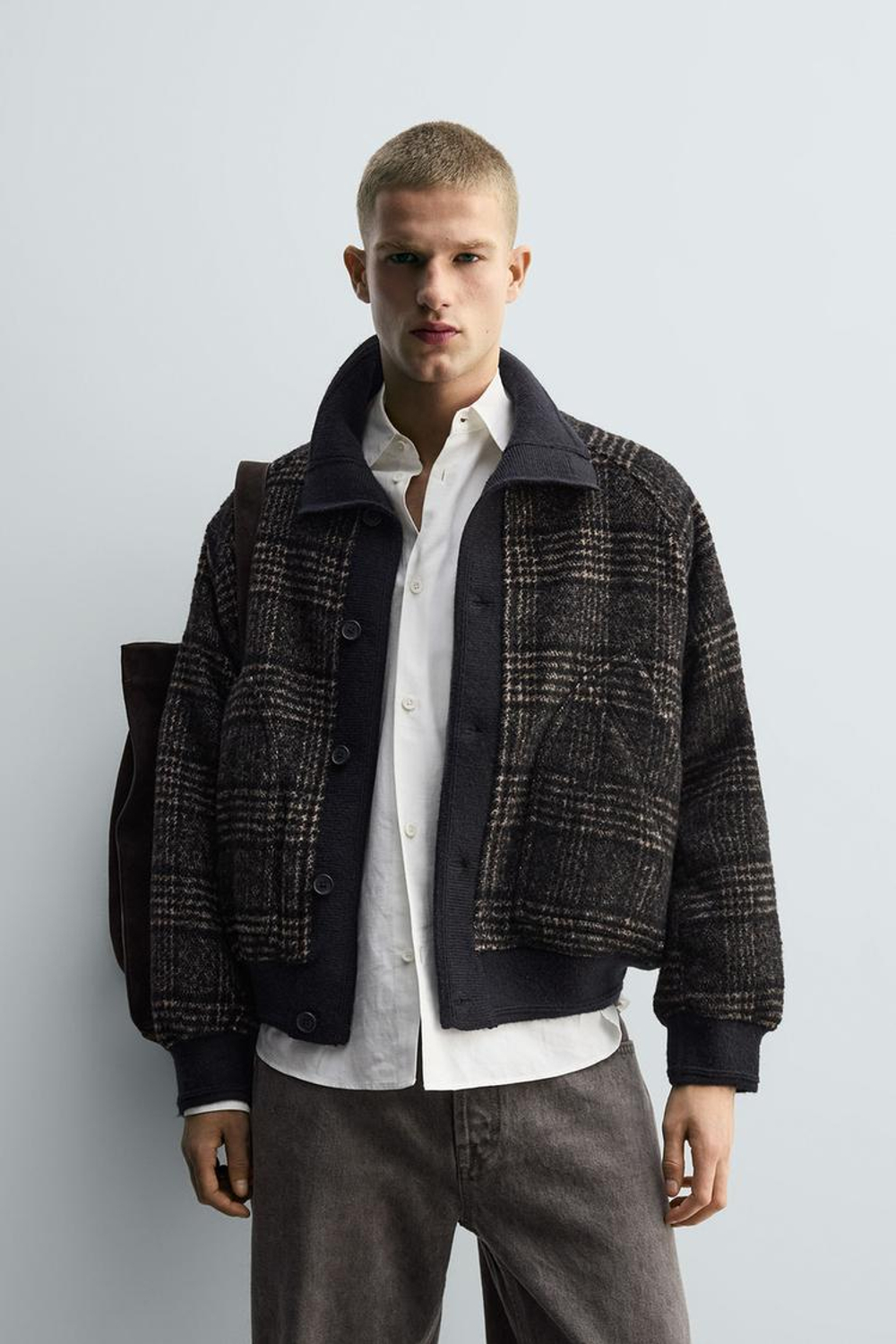 ZARA КУРТКА С ВОРОТНИКОМ И РУБЧИКОМ, ЧЕРНЫЙ/КОРИЧНЕВЫЙ