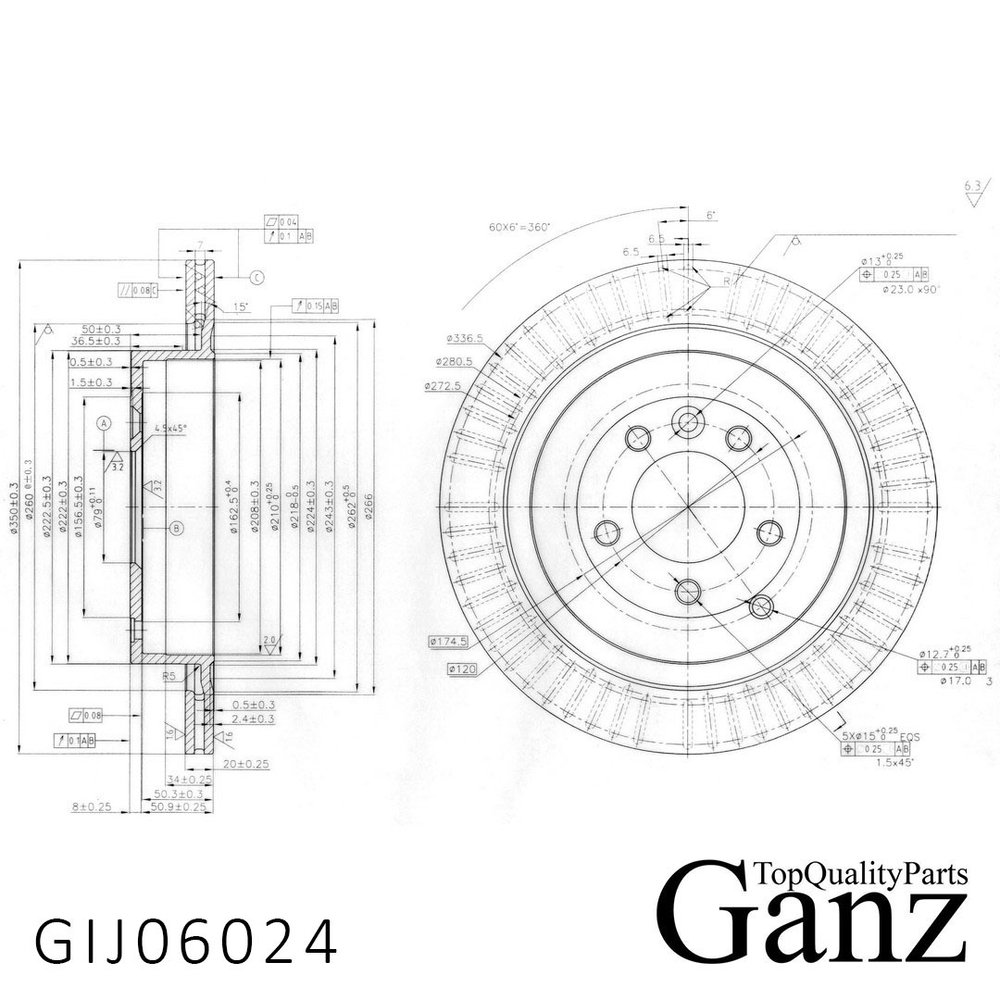 Диск тормозной задний с покрытием LAND ROVER Sport GANZ GIJ06024