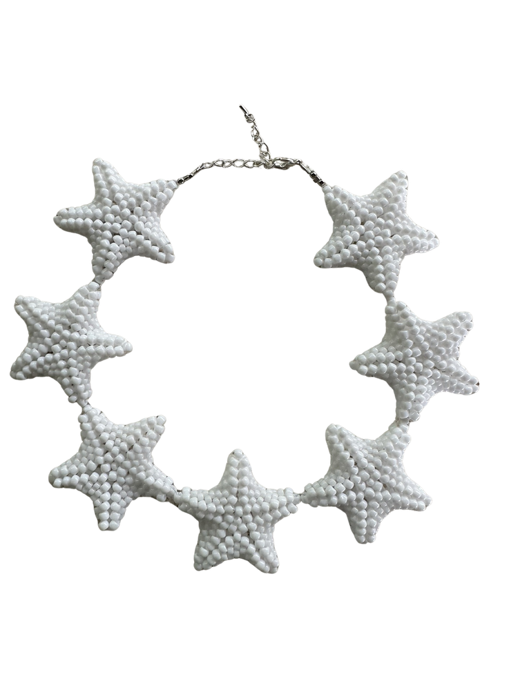 Колье ручной работа из японского жемчуга в форме звезд,  белое