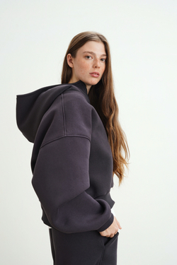 Худи на молнии укороченная с начесом, "Графит"