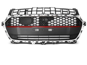 Решетка радиатора для Suzuki Swift IV (17-...) черная с хромированной окантовкой и красной полосой