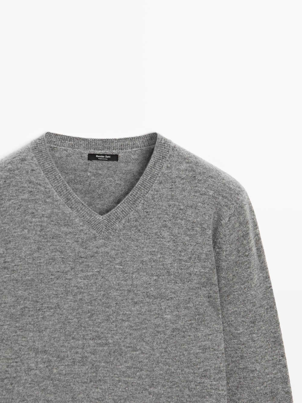 Massimo Dutti Свитер из смесовой шерсти с V-образным вырезом, серый меланж