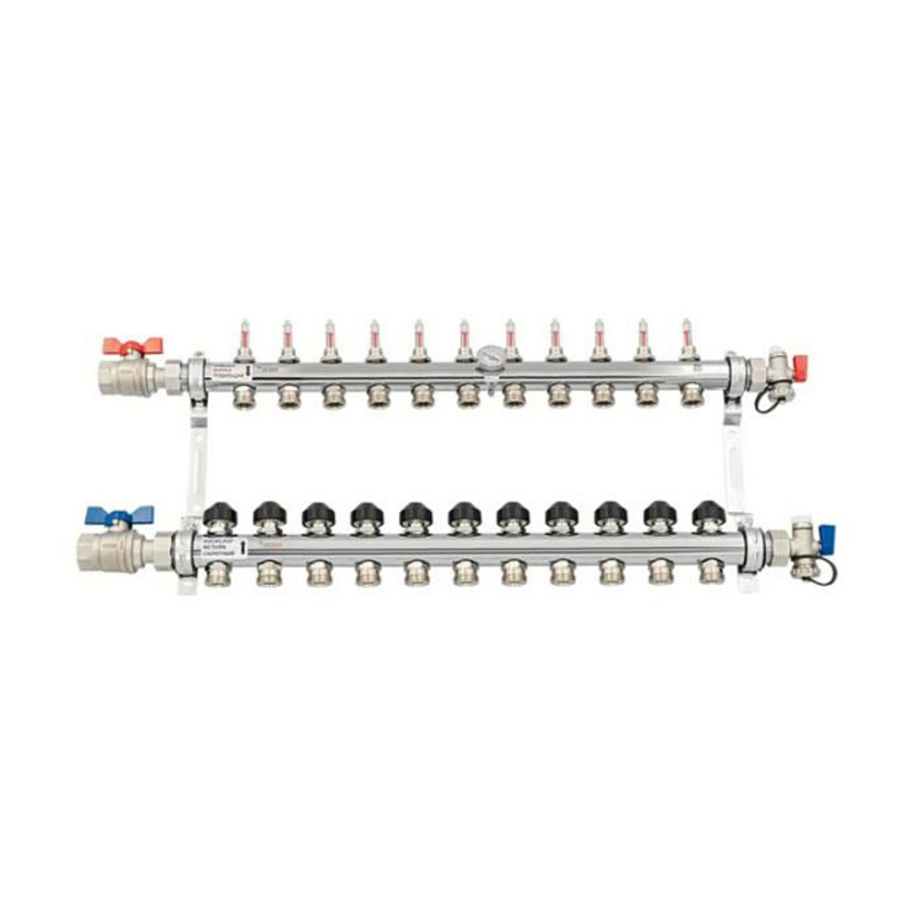 Коллекторная группа для теплого пола РЕХАУ HKV-D - 1" на 11 контура 3/4"EK (нерж. сталь)
