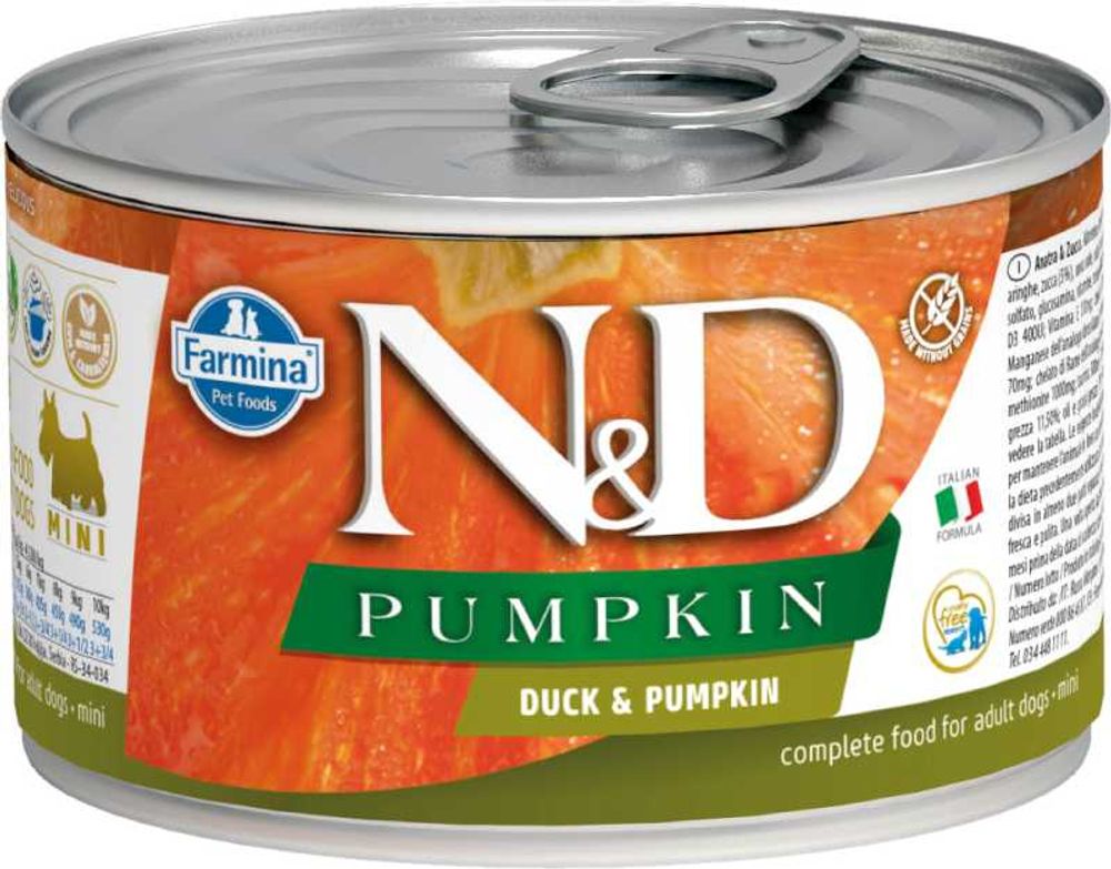 Консервы FARMINA N&amp;D Pumpkin для взрослых собак мелких пород, утка с тыквой - 140 гр