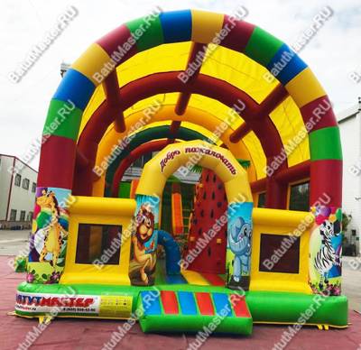 Надувной батут "Страна Сафария" с крышей и высокими горками 12*6*6 м