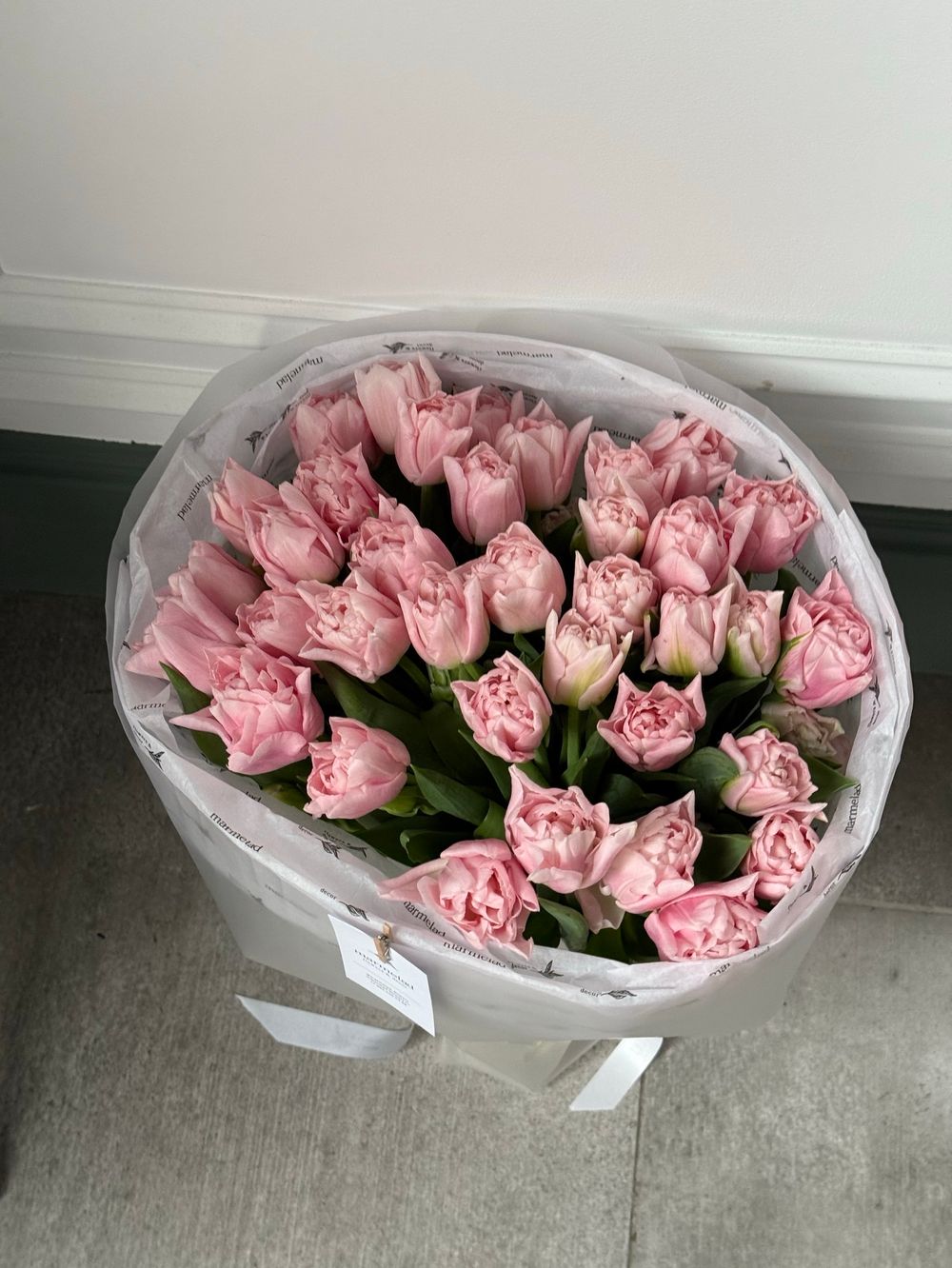 Букет из 35 нежно-розовых пионовидных тюльпанов