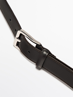 Massimo Dutti Кожаный ремень с декоративной строчкой, коричневый