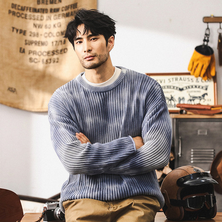 Американский тяжелый ретро свитер мужской зимний толстый,цвет градиент