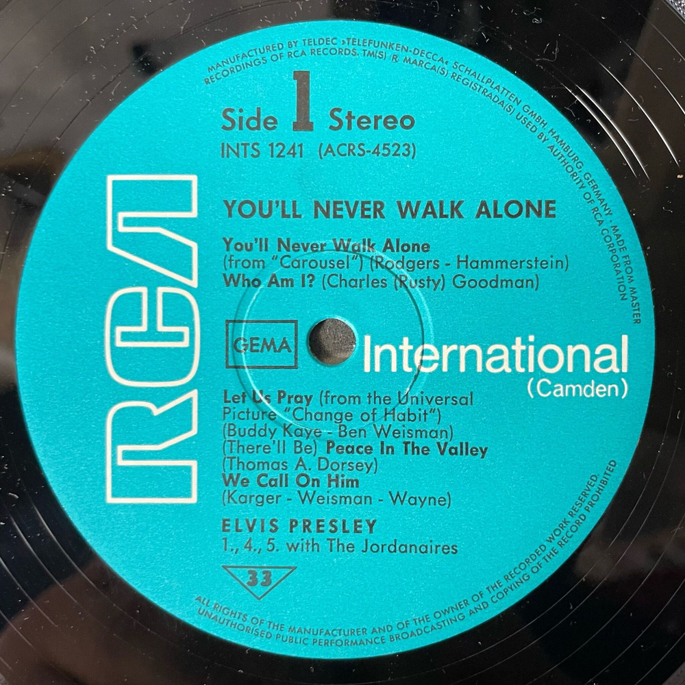 Винтажная виниловая пластинка LP Элвис Пресли Elvis Presley You'll Never Walk Alone (Germany 1971)
