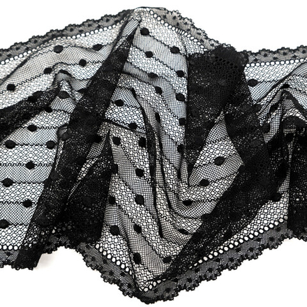 Кружево эластичное ЧЕРНЫЙ ГОРОШЕК, 22см