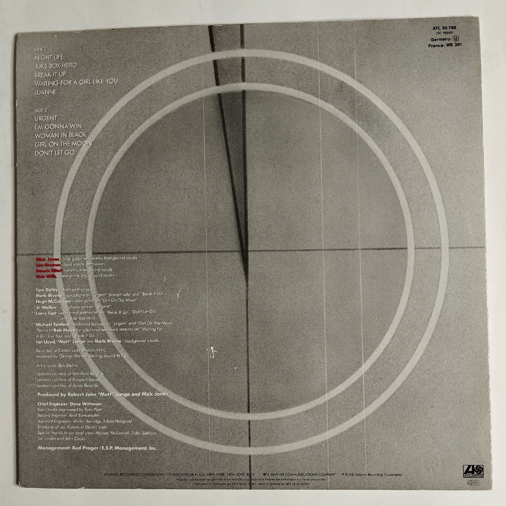 Винтажная виниловая пластинка LP Foreigner 4 (Germany 1981)