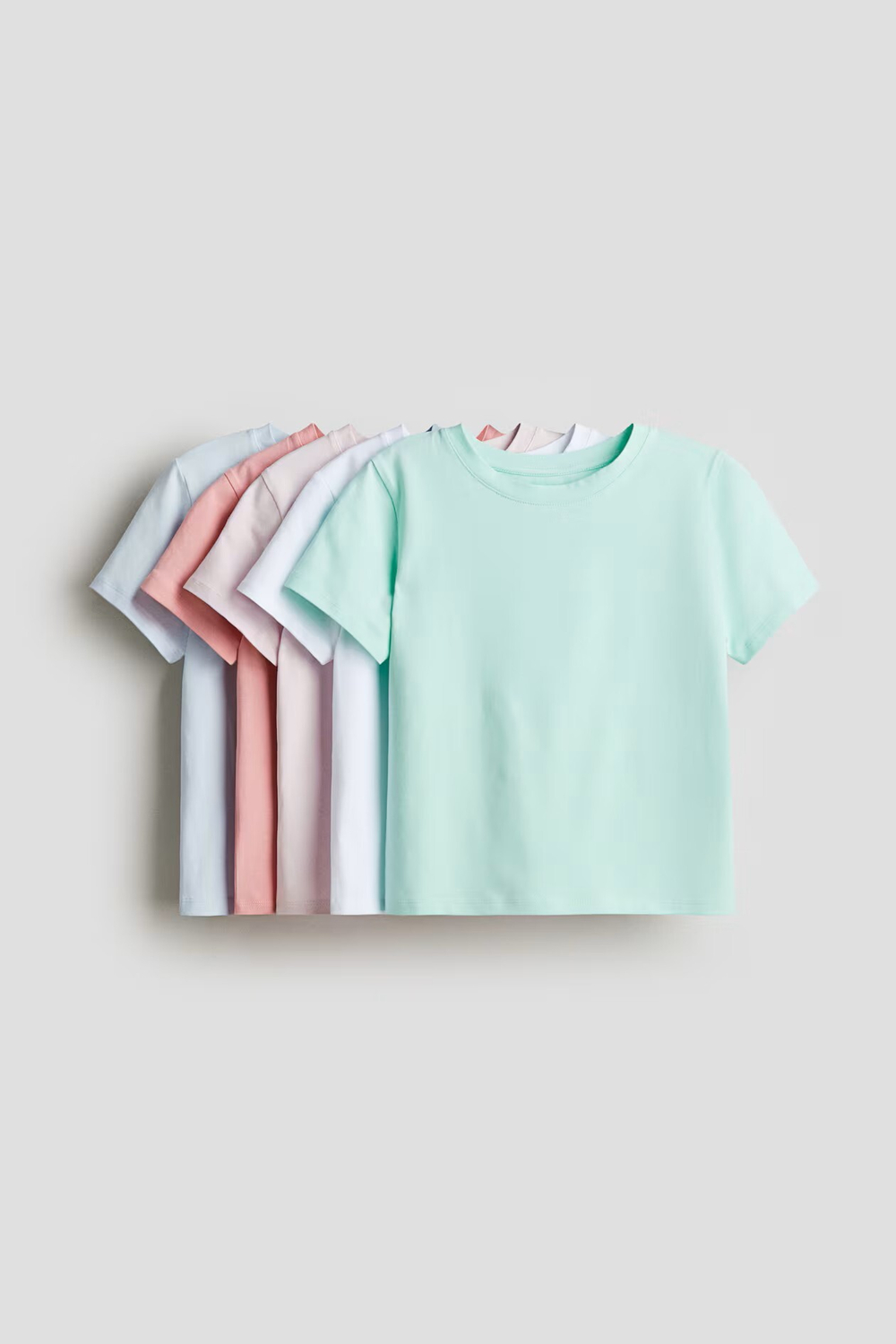 H&M Набор из 5 хлопковых футболок, розовый/светло-голубой