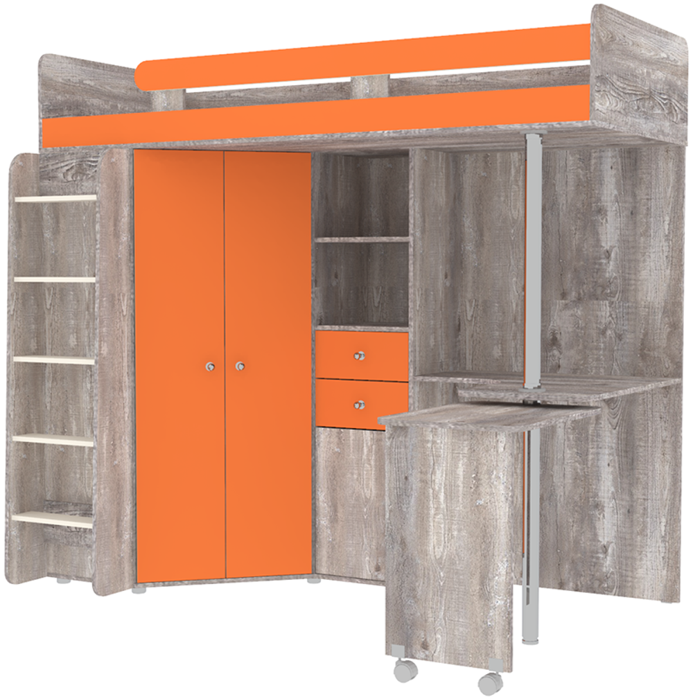 Кровать-чердак КарИВи М85 Бетон Оранжевый