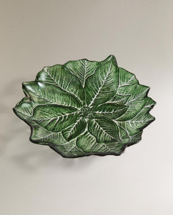 ZARA HOME НОВОГОДНЯЯ ДЕСЕРТНАЯ ТАРЕЛКА ИЗ СТЕКЛА В ФОРМЕ ЦВЕТКА, ЗЕЛЕНЫЙ