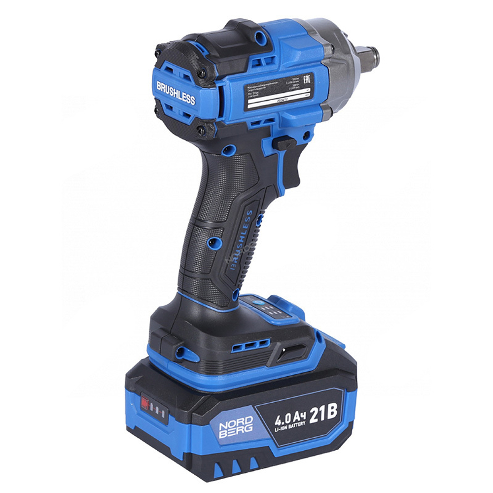 NORDBERG (NE802K) Гайковерт аккумуляторный, 1/2", 21В, 500 Нм с двумя 4A акк. и зар. уст-вом, в кейсе