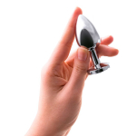 Маленькая серебристая анальная втулка 6см с чёрным кристаллом ToyFa Metal 712003