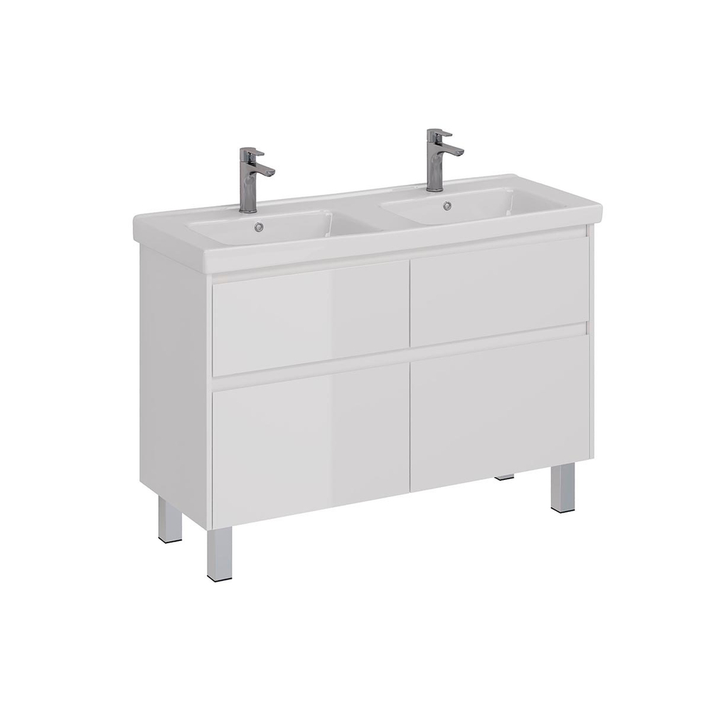 Тумба под раковину Lemark COMBI 125 см подвесная/напольная,4 ящика белый глянец