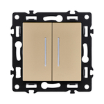 Выключатель 2-клавишный 10А/250В с LED подсветкой, золотой Kollinger Asthetik AS-010GD