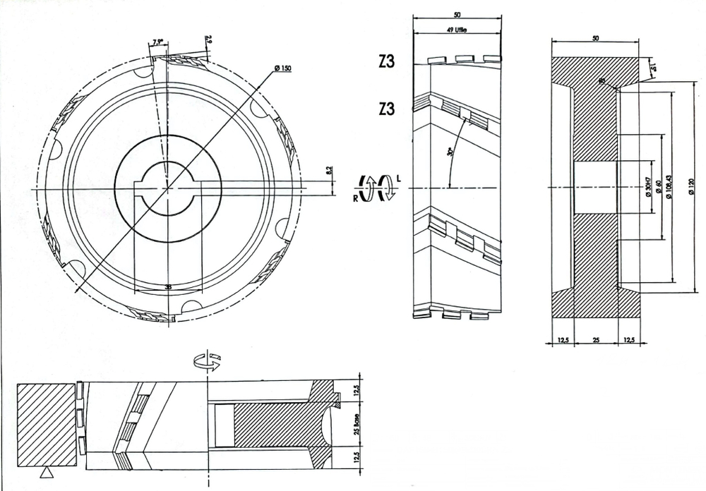 PCD фреза D.150x48x30+DKN Z=3+3 H=3 LH + RH