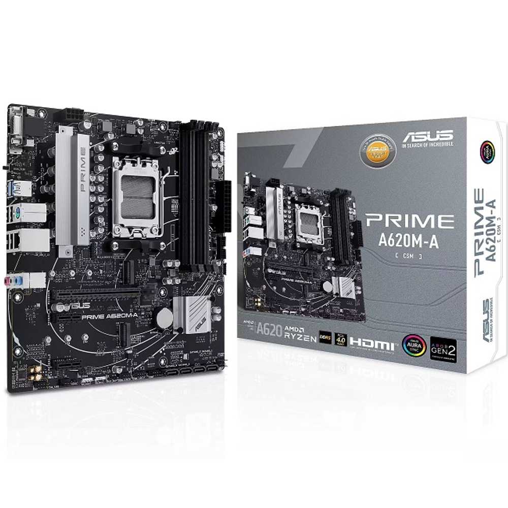 Материнская плата ASUS PRIME A620M-A-CSM, AM5/AMD A620/2xDDR5/PCI-Ex16/M.2/SB7.1/GLAN/DP/HDMI/VGA/mATX (90MB1F10-M0EAYC)