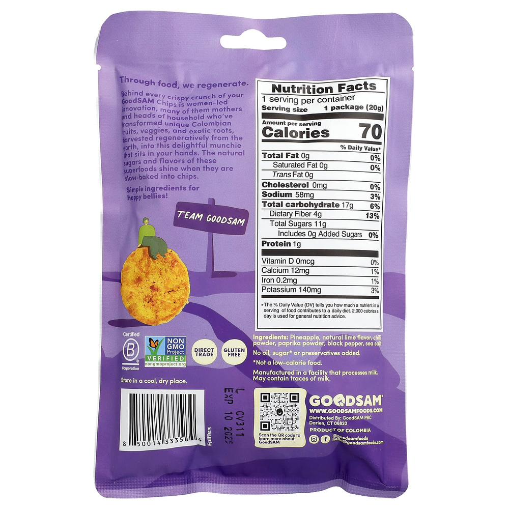 GoodSam, Sweet Farms™, хрустящие чипсы, ананас, чили и лайм, 20 г (0,7 унции)